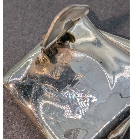 Vintage 925 Sterling Silver Marked D Fold Over Clip On Earrings - Picture 2 of 5